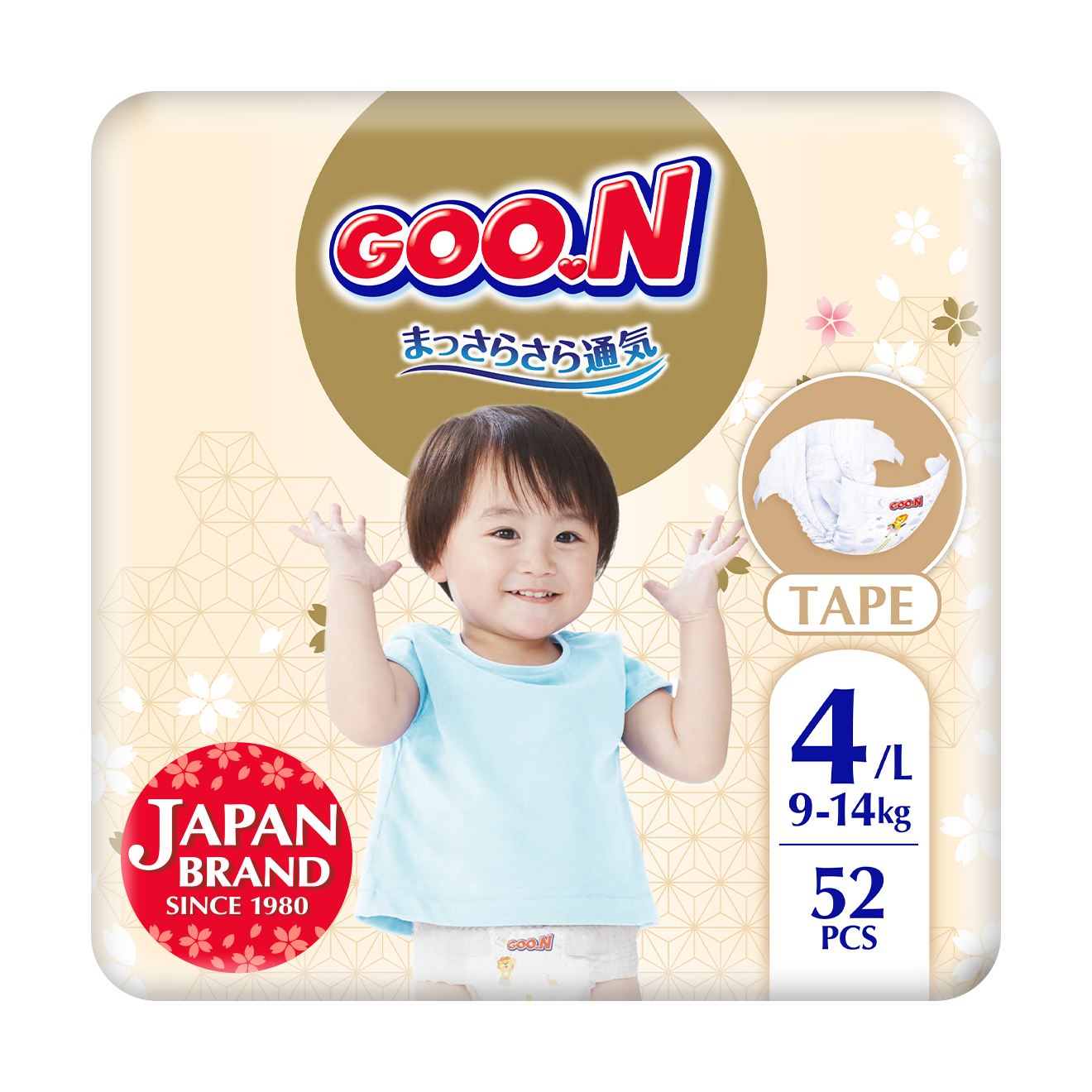 Підгузки Goo.N Premium Soft унісекс, розмір 4 (L) (для дітей 9-14 кг), 52 шт